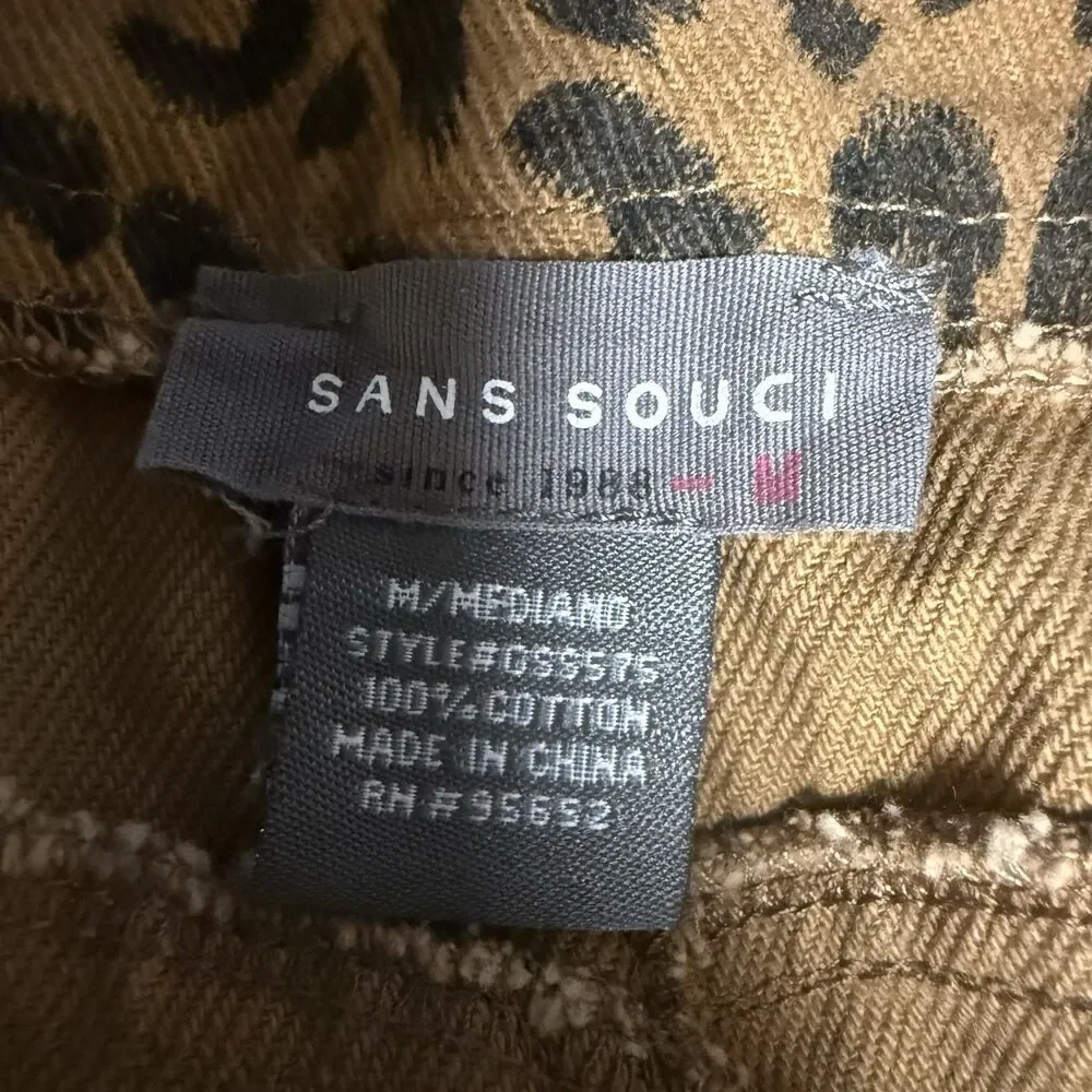 Sans Souci Cheetah Leopard Print Mini Denim Jean Skirt High Waist Size Medium